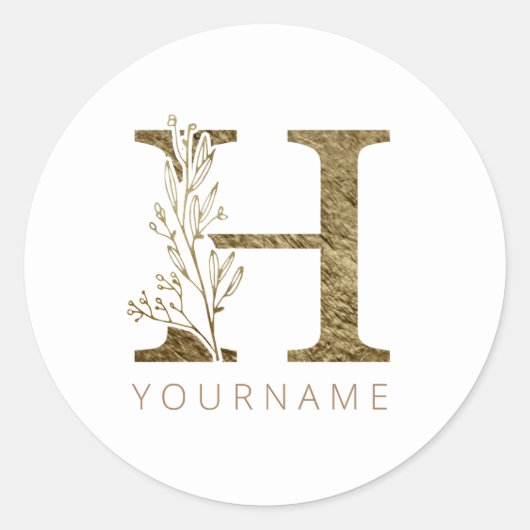 Floral Monogram H Elegant Gold Foliage Ronde Sticker (Voorkant)
