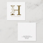Floral Monogram H Elegant Gold Foliage Vierkante Visitekaartje (Voorkant / Achterkant)