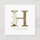 Floral Monogram H Elegant Gold Foliage Vierkante Visitekaartje (Voorkant)