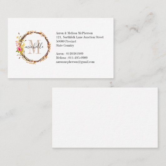  Floral Monogram Herfst Visitekaartje (Voorkant / Achterkant)