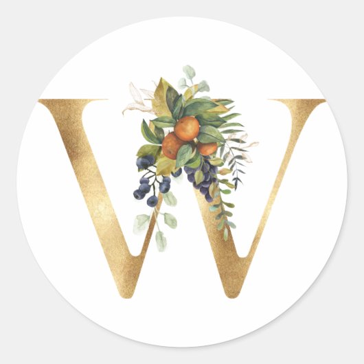 Floral monogram in gouden Classic Round Sticker (Voorkant)
