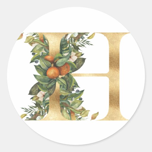 Floral monogram in gouden Classic Round Sticker (Voorkant)