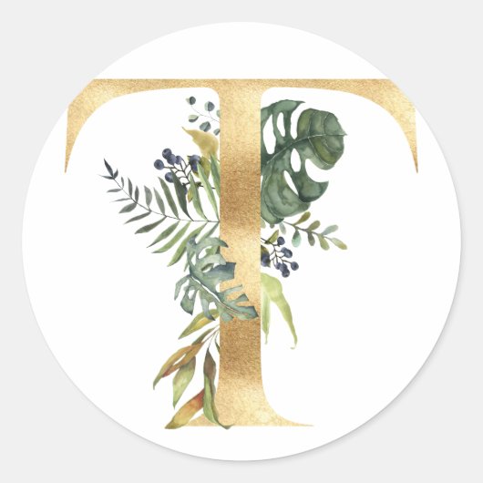 Floral monogram in gouden Classic Round Sticker (Voorkant)