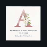 Floral Monogram Initiaal 21st Birthday Roos Gold Servet<br><div class="desc">Floral Monogram Initiaal 21e verjaardag Roos Gold Paper Napkins Met waterverf floral greenery rustic bloom en roos Gold initiaal letter A. Eenvoudig het verjaardagsjaar en de naam aan voor uw speciale gelegenheid, zoals een baby shower, verlovingsfeest, verjaardagsfeest, verjaardagen, gezinsherenigingen en elke speciale gelegenheid die u de komende maanden hebt geboden....</div>