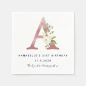 Floral Monogram Initiaal 21st Birthday Roos Gold Servet (Voorkant)