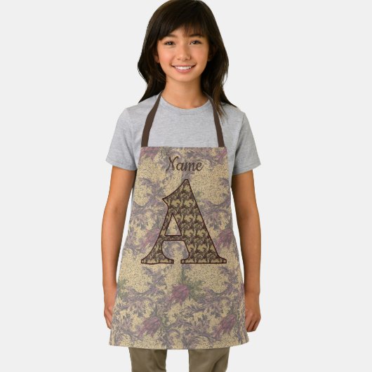 Floral Monogram Initiaal A Elegant Jouw naam Apron Schort (Insitu)