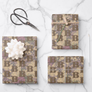 Floral Monogram Initiaal B Jouw naam Elegant Inpakpapier Vel
