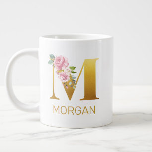 Floral Monogram Initiaal Botanisch Aangepast Grote Koffiekop