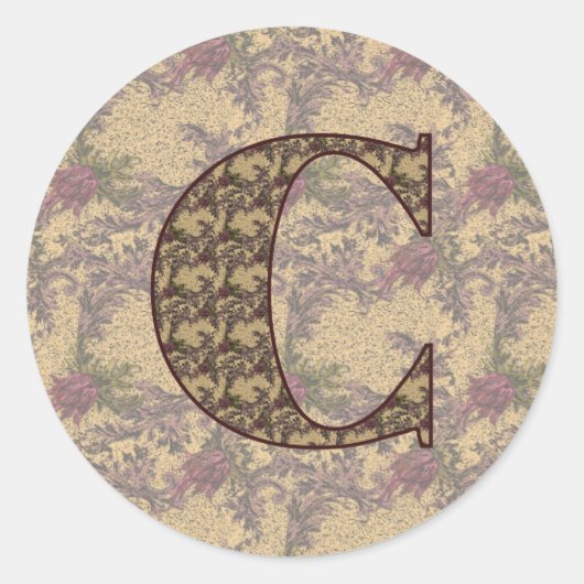 Floral Monogram Initiaal C Elegant Ronde Sticker (Voorkant)