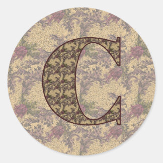 Floral Monogram Initiaal C Elegant Ronde Sticker