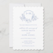 Floral Monogram Initiaal Crest Dusty Blue Wedding Kaart (Voorkant)