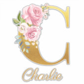 Floral Monogram Initiaal Letter C Aangepaste naam Sticker (Voorkant)