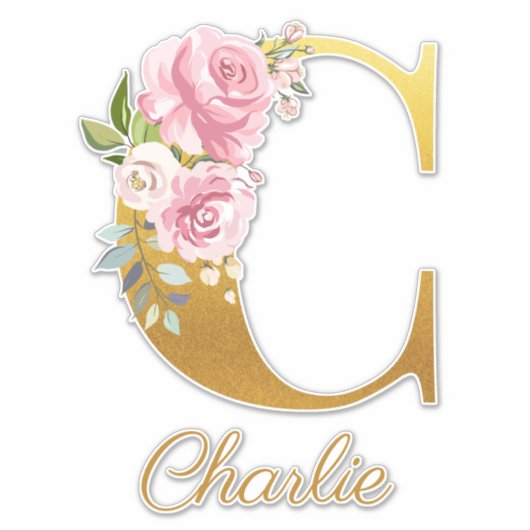 Floral Monogram Initiaal Letter C Aangepaste naam Sticker (Voorkant)