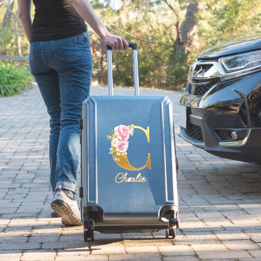 Floral Monogram Initiaal Letter C Aangepaste naam Sticker (Koffer Insitu)