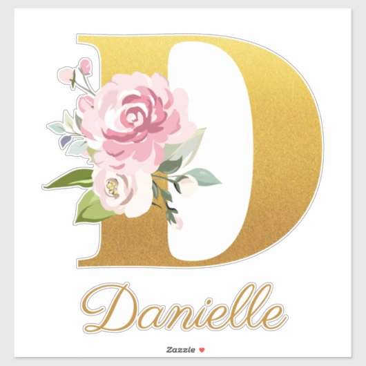 Floral Monogram Initiaal Letter D Aangepaste naam Sticker (Vel)