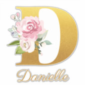 Floral Monogram Initiaal Letter D Aangepaste naam Sticker (Voorkant)