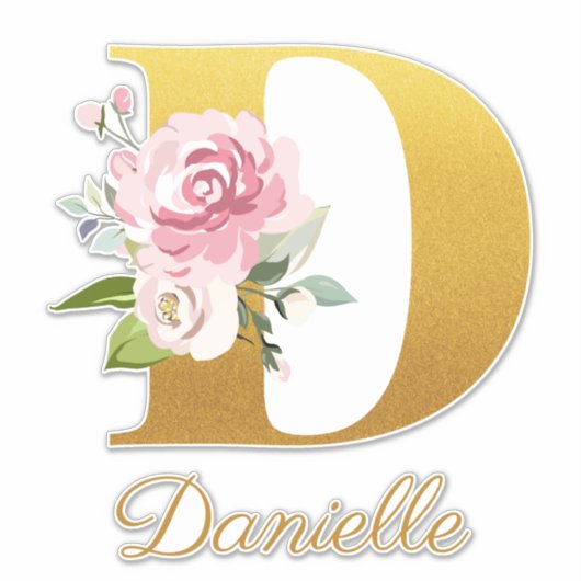 Floral Monogram Initiaal Letter D Aangepaste naam Sticker (Voorkant)