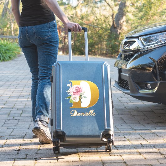 Floral Monogram Initiaal Letter D Aangepaste naam Sticker (Koffer Insitu)