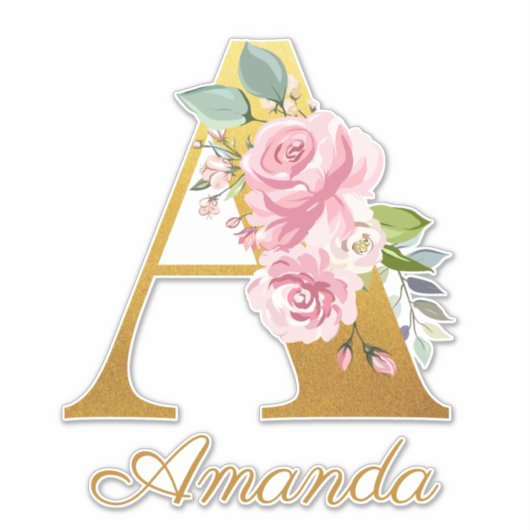 Floral Monogram Initiaal Letter Een aangepaste naa Sticker (Voorkant)