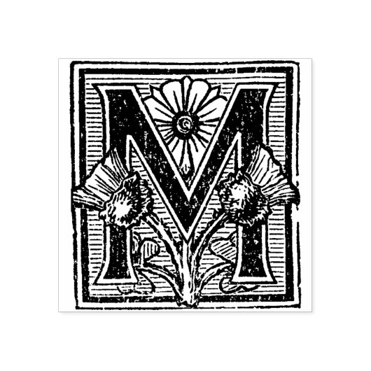 Floral Monogram  initiaal letter M Rubberstempel (Afrduk)