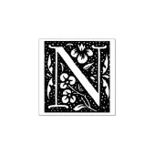 Floral Monogram  initiaal letter N Rubberstempel (Afrduk)