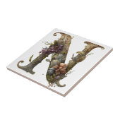 Floral Monogram Initiaal N Letter Ceramic Tegel Tegeltje (Zijkant)