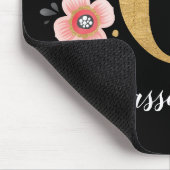 Floral Monogram Initiaal Roze zwarte letter C Muismat (Hoek)