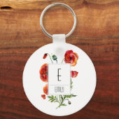Floral Monogram Initiaal Sleutelhanger Red Poppy F (Voorkant)