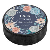 Floral Monogram Initialen Aangepaste familienaam Hockey Puck (3/4)