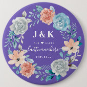 Floral Monogram Initialen Aangepaste familienaam Ronde Button 6,0 Cm (Voorkant)