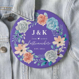 Floral Monogram Initialen Aangepaste familienaam Ronde Button 6,0 Cm