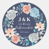 Floral Monogram Initialen Aangepaste familienaam Ronde Sticker (Voorkant)