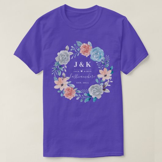 Floral Monogram Initialen Aangepaste familienaam T-shirt (Design voorkant)