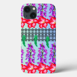 Floral Monogram iPhone 13 Hoesje, Blauwe achtergro Case-Mate iPhone Case