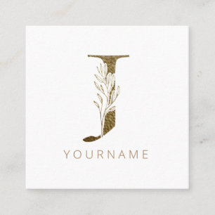Floral Monogram J Elegant Gold Foliage Vierkante Visitekaartje