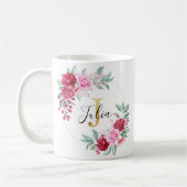 Floral Monogram J Waterverf roze roze goud Koffiemok (Links)