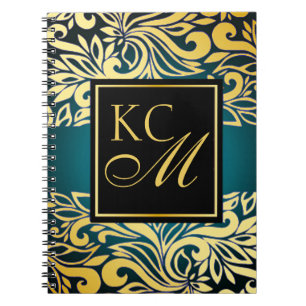  Floral Monogram Journal   blauwgroen Notitieboek