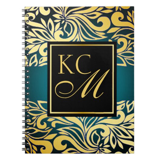  Floral Monogram Journal | blauwgroen Notitieboek (Voorkant)