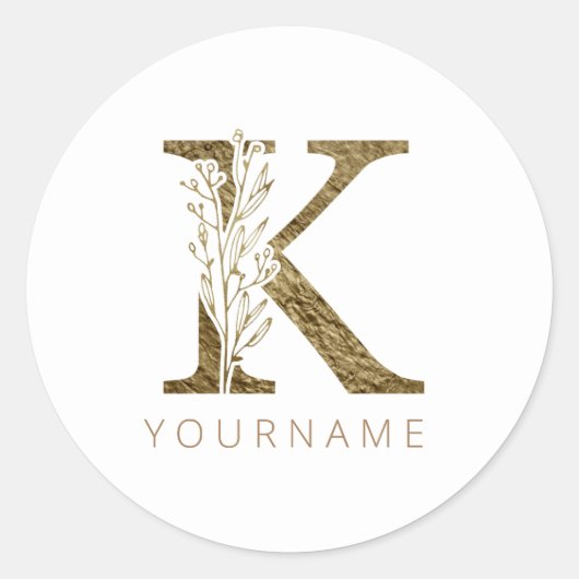 Floral Monogram K Elegant Gold Foliage Ronde Sticker (Voorkant)