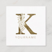 Floral Monogram K Elegant Gold Foliage Vierkante Visitekaartje (Voorkant)