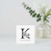 Floral Monogram K Sakura Cherry Blossom Vierkante Visitekaartje (Staand voorkant)
