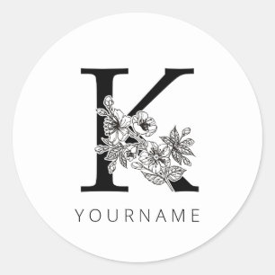 Floral Monogram K Sakura Kersenbloesems Ronde Sticker