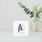 Floral Monogram K Wilde Bloem Burst Vierkante Visitekaartje (Staand voorkant)