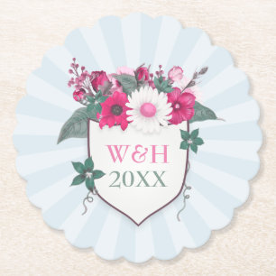 Floral monogram kartonnen onderzetters