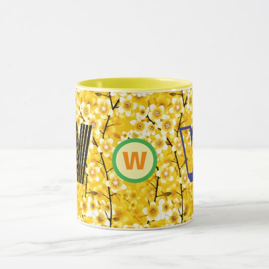 Floral Monogram Koffie Mok (Uniek Initiaal Cadeau) (Midden)