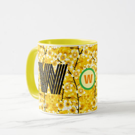 Floral Monogram Koffie Mok (Uniek Initiaal Cadeau) (Voorkant links)