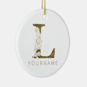 Floral Monogram L Elegant Gold Foliage Keramisch Ornament (Rechts)