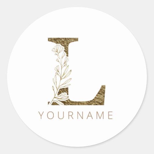 Floral Monogram L Elegant Gold Foliage Ronde Sticker (Voorkant)