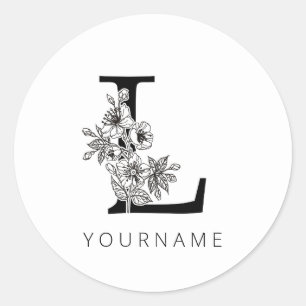 Floral Monogram L Sakura Cherry Blossom Ronde Sticker