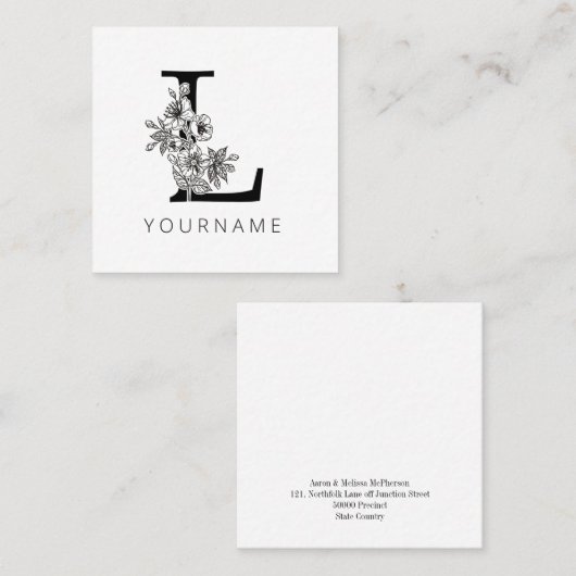 Floral Monogram L Sakura Cherry Blossom Vierkante Visitekaartje (Voorkant / Achterkant)